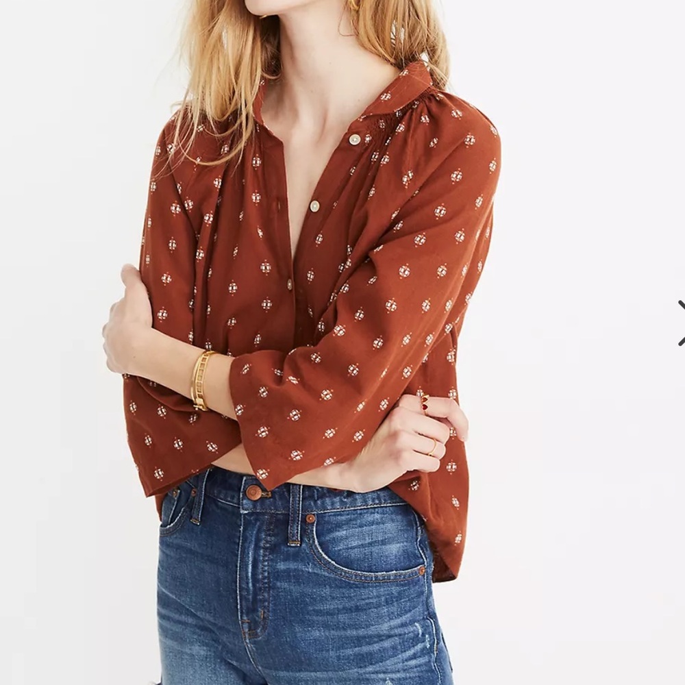 MADEWELL Rust Orange Raglan Peasant Boxy Top XS